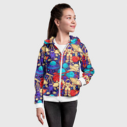 Толстовка на молнии детская Космические мультяшные персонажи, цвет: 3D-белый — фото 2