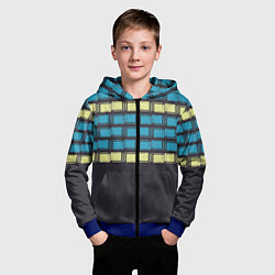 Толстовка на молнии детская Голубые и мятные квадраты на темном, цвет: 3D-синий — фото 2