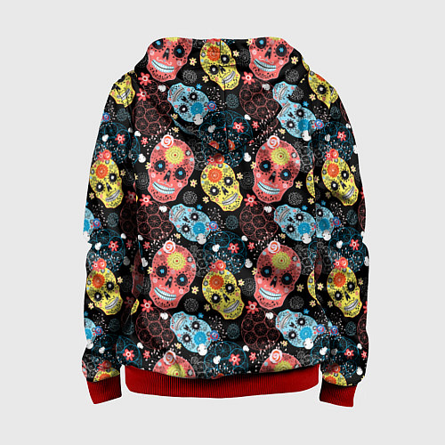 Детская толстовка на молнии Узорчатые черепа / 3D-Красный – фото 2