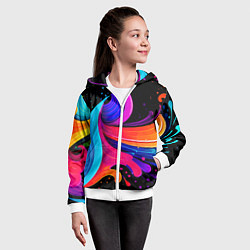 Толстовка на молнии детская Неоновая красочная абстракция - нейросеть, цвет: 3D-белый — фото 2