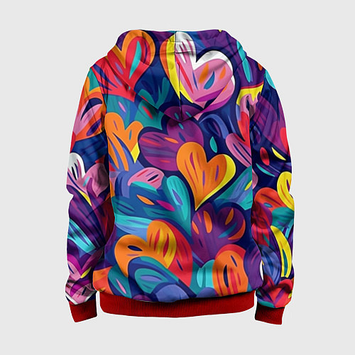 Детская толстовка на молнии Радужные сердца / 3D-Красный – фото 2