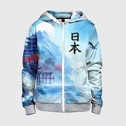 Толстовка на молнии детская Японский морской пейзаж - нейроарт, цвет: 3D-меланж