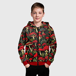 Толстовка на молнии детская Лесные красные грибы мухоморы - паттерн, цвет: 3D-красный — фото 2