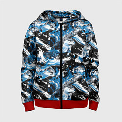 Толстовка на молнии детская Выдры в речке на волнах - паттерн, цвет: 3D-красный