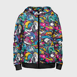 Толстовка на молнии детская Граффити спортивные принадлежности, цвет: 3D-черный