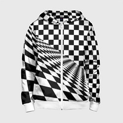 Толстовка на молнии детская Шахматная психоделика иллюзия, цвет: 3D-белый