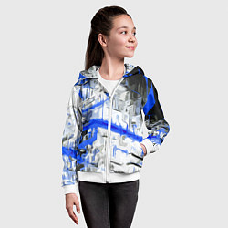 Толстовка на молнии детская Сине-белая абстракция на чёрном фоне, цвет: 3D-белый — фото 2