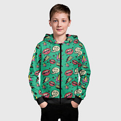 Толстовка на молнии детская Губы и молния поп арт, цвет: 3D-черный — фото 2