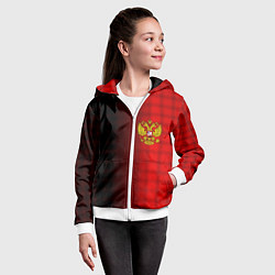 Толстовка на молнии детская Герб РФ текстура красный, цвет: 3D-белый — фото 2
