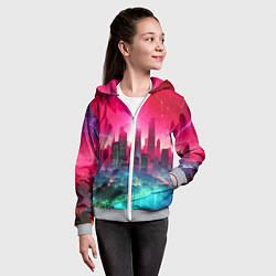 Толстовка на молнии детская Неоновая гроза в мегаполисе - удар молнии, цвет: 3D-меланж — фото 2