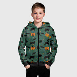 Толстовка на молнии детская Хэллоуин и черный кот, цвет: 3D-черный — фото 2