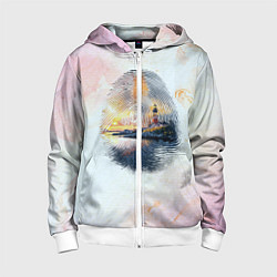 Толстовка на молнии детская Маяк у моря на закате в отпечатке пальца, цвет: 3D-белый