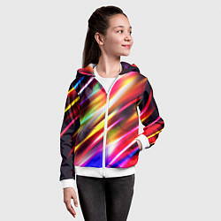 Толстовка на молнии детская Неоновая абстракция линии, цвет: 3D-белый — фото 2