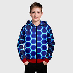 Толстовка на молнии детская Неоновые шестигранники с подсветкой, цвет: 3D-красный — фото 2