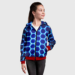 Толстовка на молнии детская Неоновые шестигранники с подсветкой, цвет: 3D-красный — фото 2
