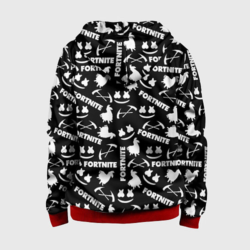 Детская толстовка на молнии Fortnite black pattern / 3D-Красный – фото 2