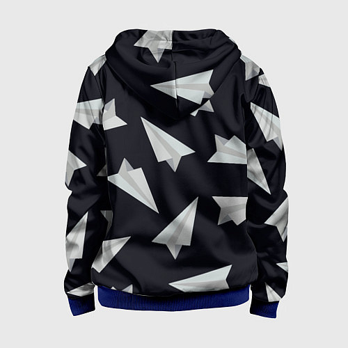 Детская толстовка на молнии Белый бумажный самолётик - Телеграм / 3D-Синий – фото 2