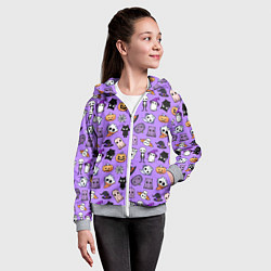 Толстовка на молнии детская Кавайный хэллоуин - призраки и черепа на сиреневом, цвет: 3D-меланж — фото 2