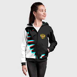 Толстовка на молнии детская Герб текстура глитч, цвет: 3D-черный — фото 2