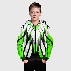 Толстовка на молнии детская Агрессивные чёрно-зелёные полосы на белом фоне, цвет: 3D-черный — фото 2