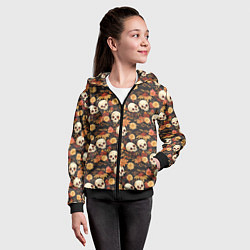 Толстовка на молнии детская Черепа и цветы - паттерн, цвет: 3D-черный — фото 2