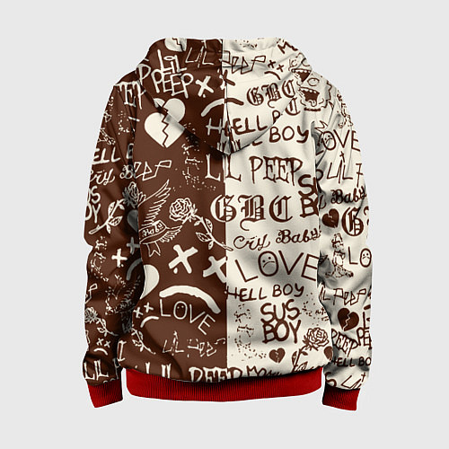 Детская толстовка на молнии Lil peep retro pattern / 3D-Красный – фото 2