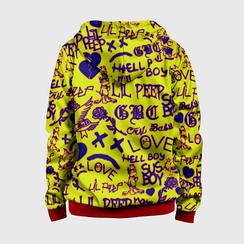 Детская толстовка на молнии Lil peep rap pattern / 3D-Красный – фото 2