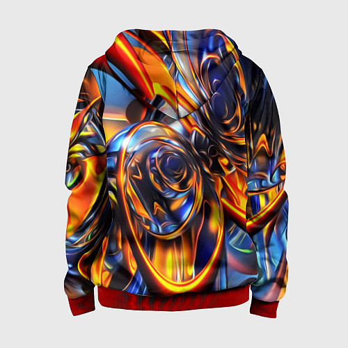 Детская толстовка на молнии Жидкие краски фрактал / 3D-Красный – фото 2