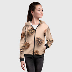 Толстовка на молнии детская Еловые шишки на бежевом фоне, цвет: 3D-черный — фото 2