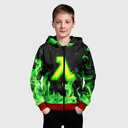 Толстовка на молнии детская Half life огонь зеленый, цвет: 3D-красный — фото 2