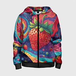 Толстовка на молнии детская Психоделика клубничка, цвет: 3D-черный