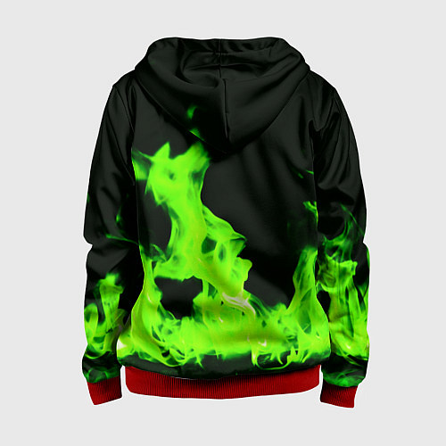 Детская толстовка на молнии Кислотный зелёный огонь / 3D-Красный – фото 2