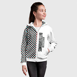 Толстовка на молнии детская PUBG глитч клетка, цвет: 3D-белый — фото 2