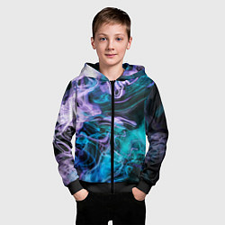 Толстовка на молнии детская Цветной дым текстура, цвет: 3D-черный — фото 2