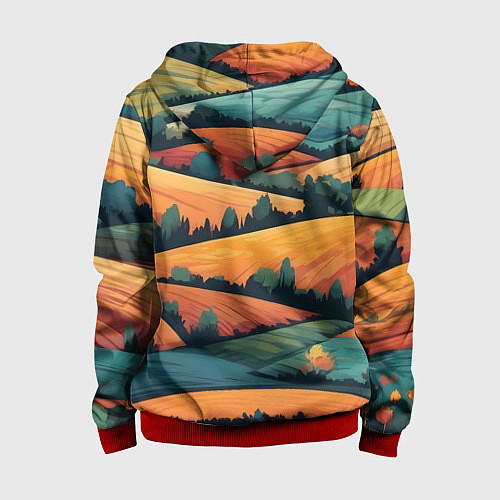 Детская толстовка на молнии Поля луга / 3D-Красный – фото 2