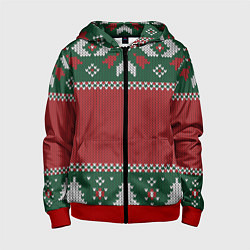 Толстовка на молнии детская Knitted Christmas Pattern, цвет: 3D-красный