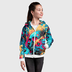 Толстовка на молнии детская Абстракция с черепом - нейроарт, цвет: 3D-белый — фото 2