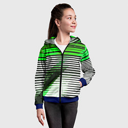 Толстовка на молнии детская Зелёно-чёрные полосы на белом фоне, цвет: 3D-синий — фото 2