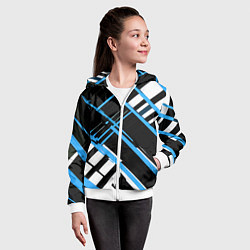 Толстовка на молнии детская Сине-белые линии на чёрном фоне, цвет: 3D-белый — фото 2