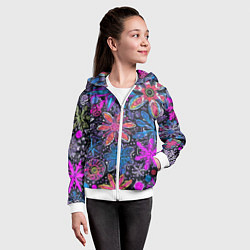 Толстовка на молнии детская Неоновые абстрактные снежинки, цвет: 3D-белый — фото 2