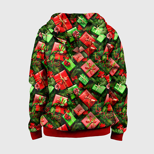 Детская толстовка на молнии Новогодние подарки в коробках / 3D-Красный – фото 2