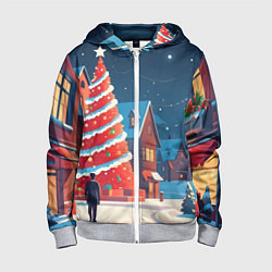 Толстовка на молнии детская Рождественская улица, цвет: 3D-меланж