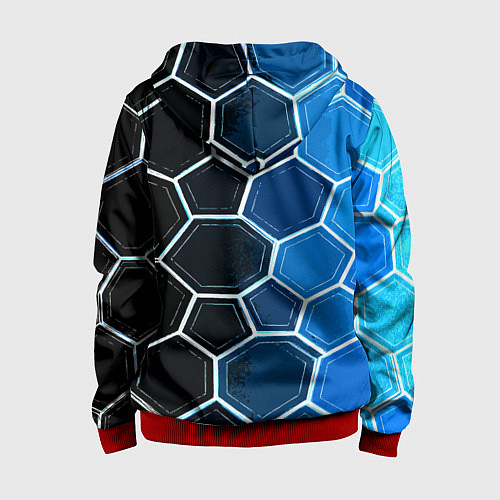 Детская толстовка на молнии Белые шестиугольники на чёрно-синем фоне / 3D-Красный – фото 2