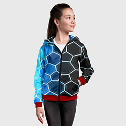Толстовка на молнии детская Белые шестиугольники на чёрно-синем фоне, цвет: 3D-красный — фото 2