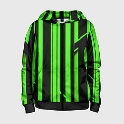 Толстовка на молнии детская Толстые зелёные полосы на чёрном фоне, цвет: 3D-черный
