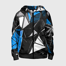 Толстовка на молнии детская Сине-белые рельефные треугольники на чёрном фоне, цвет: 3D-черный