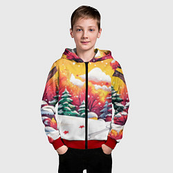 Толстовка на молнии детская Красно-желтые елочки, цвет: 3D-красный — фото 2