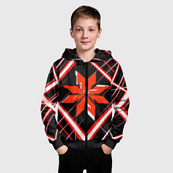 Толстовка на молнии детская Красно-белая звезда и полосы на чёрном фоне, цвет: 3D-черный — фото 2