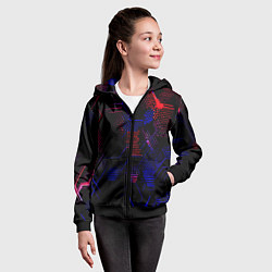 Толстовка на молнии детская Красно-синие точки и линии на чёрном фоне, цвет: 3D-черный — фото 2