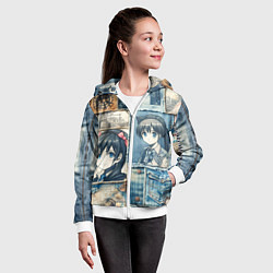 Толстовка на молнии детская Пэчворк деним и аниме, цвет: 3D-белый — фото 2